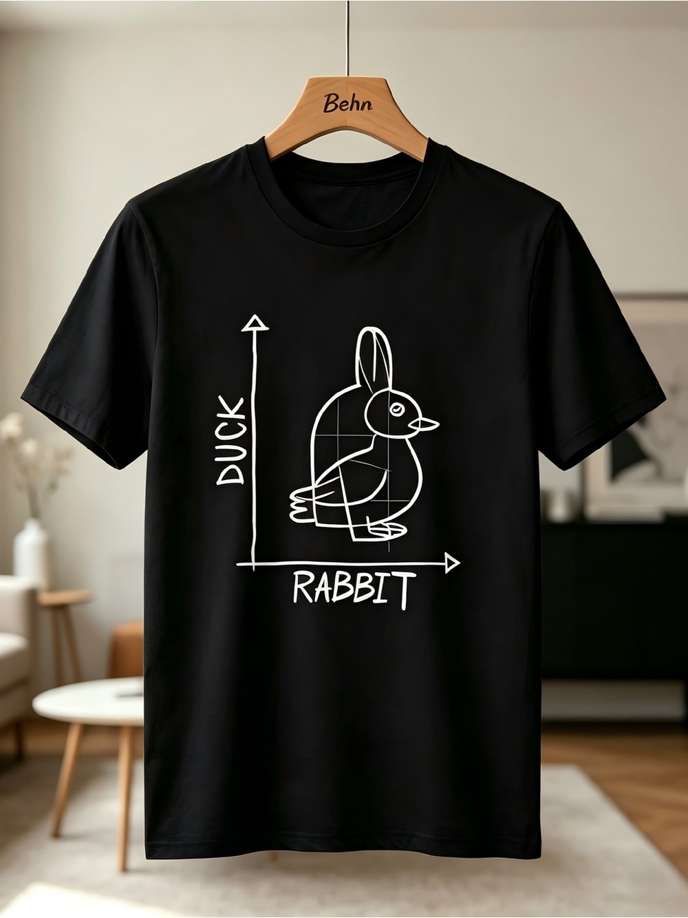 Funny Rabbit Duck Design Regular Fit Womens Mens T-shirt Unisex Black